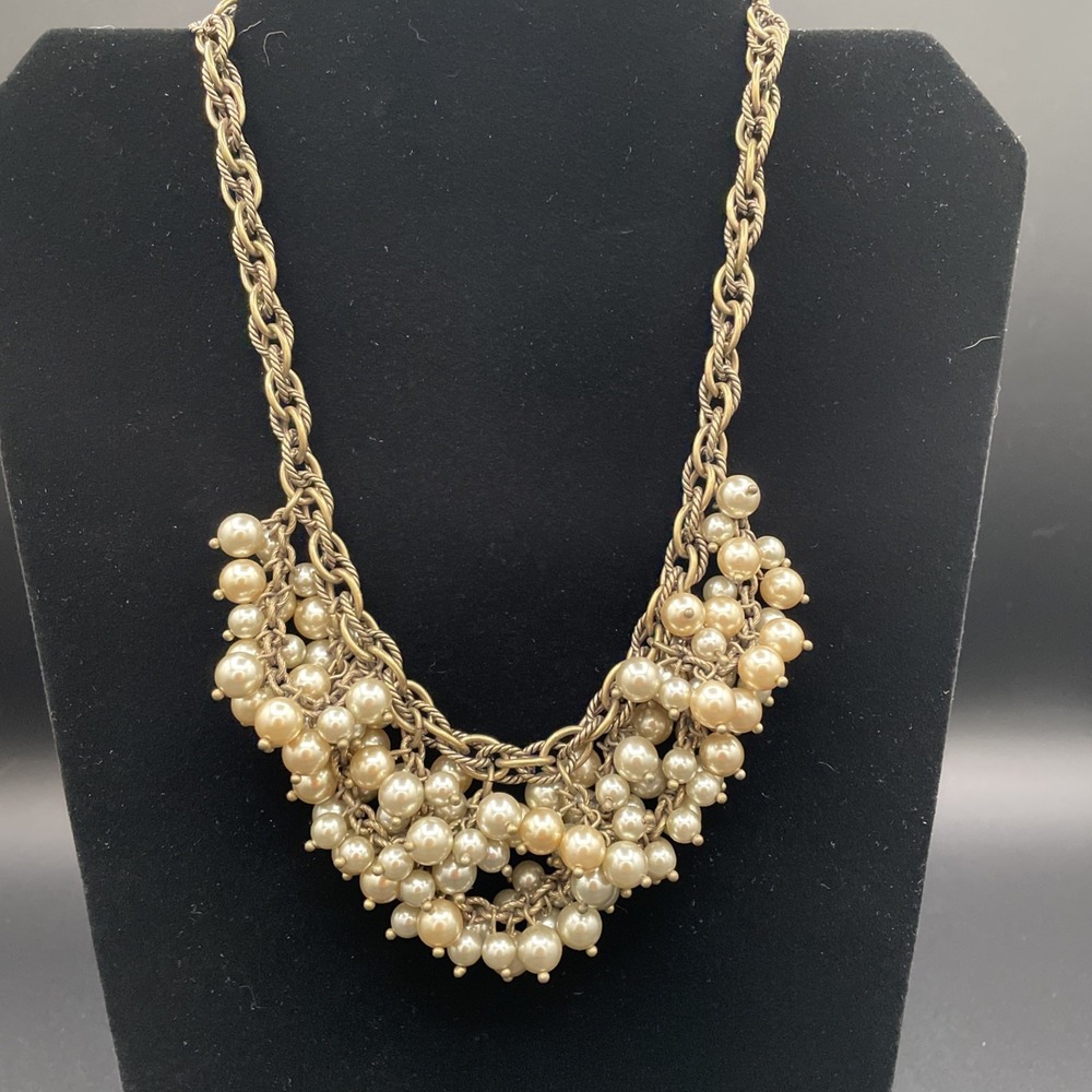 Baroque Pearl & Gold Chain Statement Necklace Chunky Asymmetrical Gatsby Glam